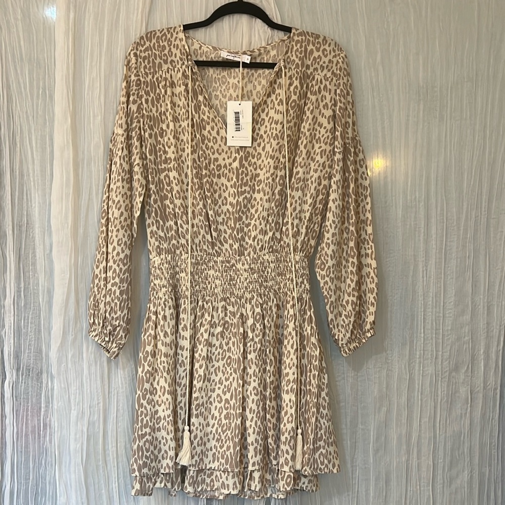 Leopard Women's Dress Party Elegant Long Sleeve Mini Dress Spring | size Medium